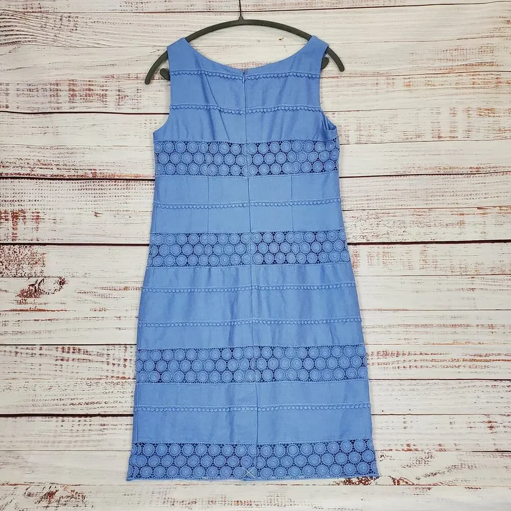 Talbots Sleeveless Eyelet Lace Dress Linen Blnd 4 Periwinkle Blue Coastal Resort